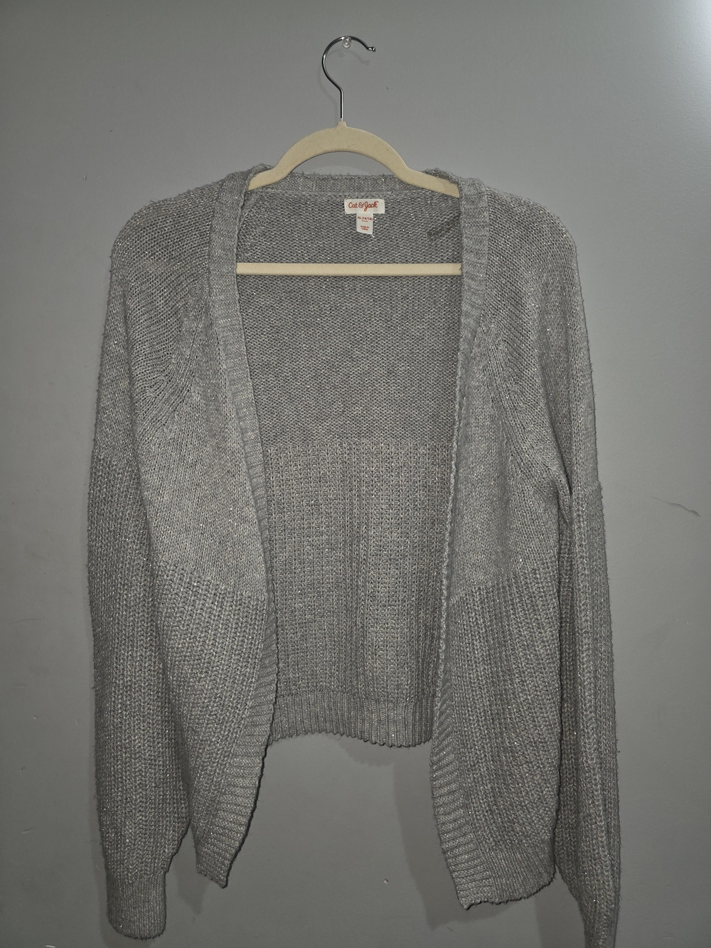 Cat & Jack Grey Open-Front Sparkly Knit Cardigan